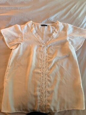 SHEIN white Lace-Trim V-Neck Blouse